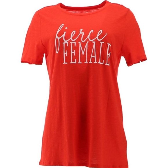 NWT ALL WORTHY HUNTER MCGRADY "FIERCE FEMALE" SCREEN PRINTED TEE BRIGHT RED XXS - Picture 1 of 12